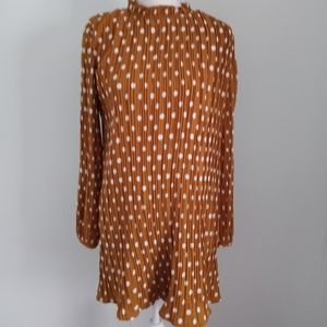 Lulus NWT Light Acorn Brown and White, Pleated, Slightly FlareMini Dress Size S